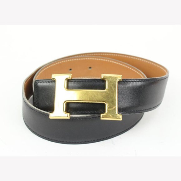 Hermès Black x Brown x Gold 32mm Reversible H Logo Belt Kit s331h52 - Picture 1 of 12